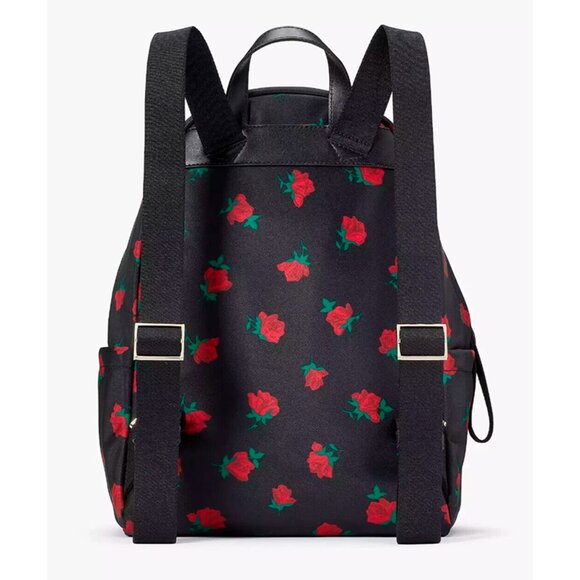S Kate Spade Chelsea Medium Black Nylon Backpack Rose Toss Print KE435 NWT $299 main image 6